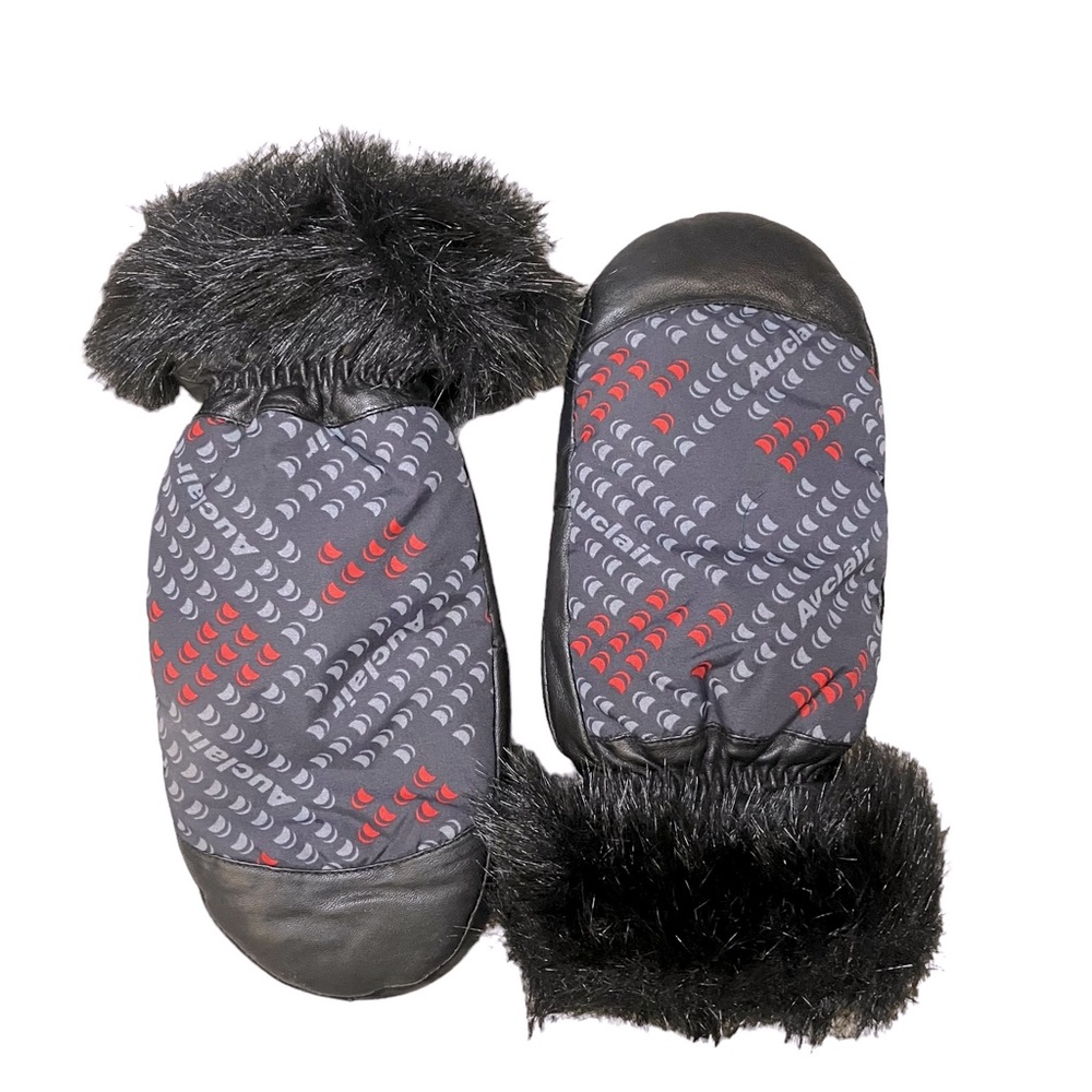 Auclair Women's Large Ski Mittens Insulated Leather Blend Faux Fur Cuffs